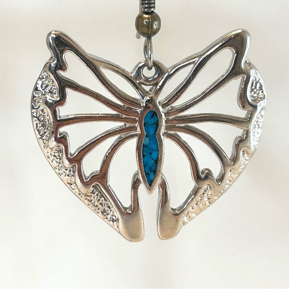 Silver Tone Cut Out Butterfly Dangle Earrings - Picture 9 of 14